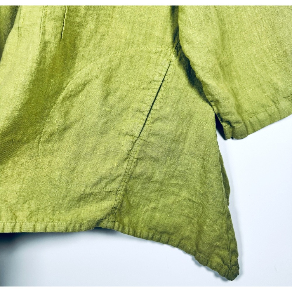 Mosaic Linen Tunic Top Womens Large Green Lagenlook Boho Asymmetrical Minimalist - Picture 7 of 11